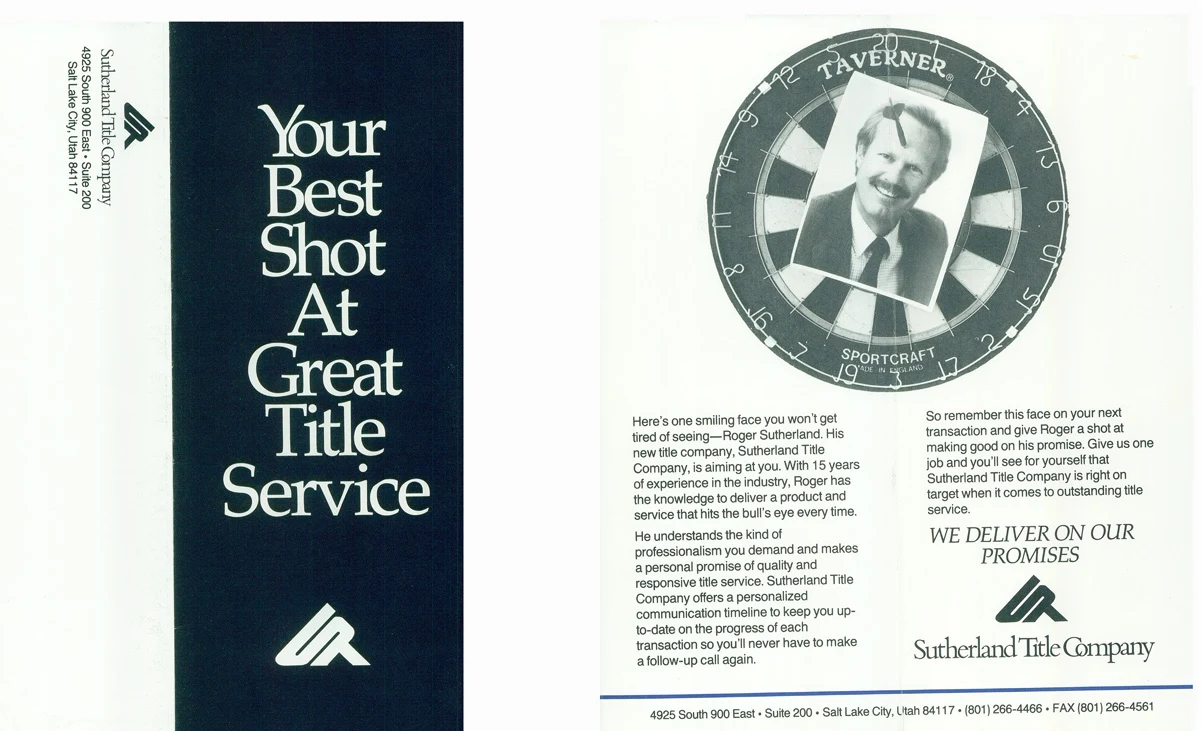 Black-and-white flyer with Roger’s photograph in the center of a dartboard.
